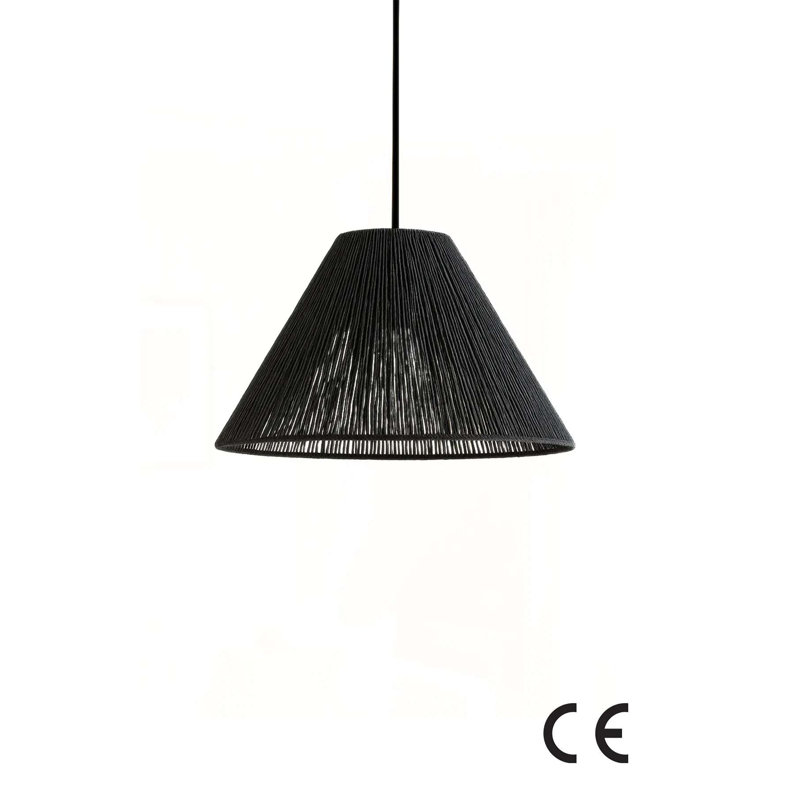 Stylish Adjustable Chandelier, Black Plastic Body, Ø11.8 x 6.7 inches | Macrame Cap, Height: 7.1 - 21.3 inches | Socket Type: 1 x E27 Max 40W | Perfect for Modern Living Spaces, IP20 Rated, Bulb Not Included