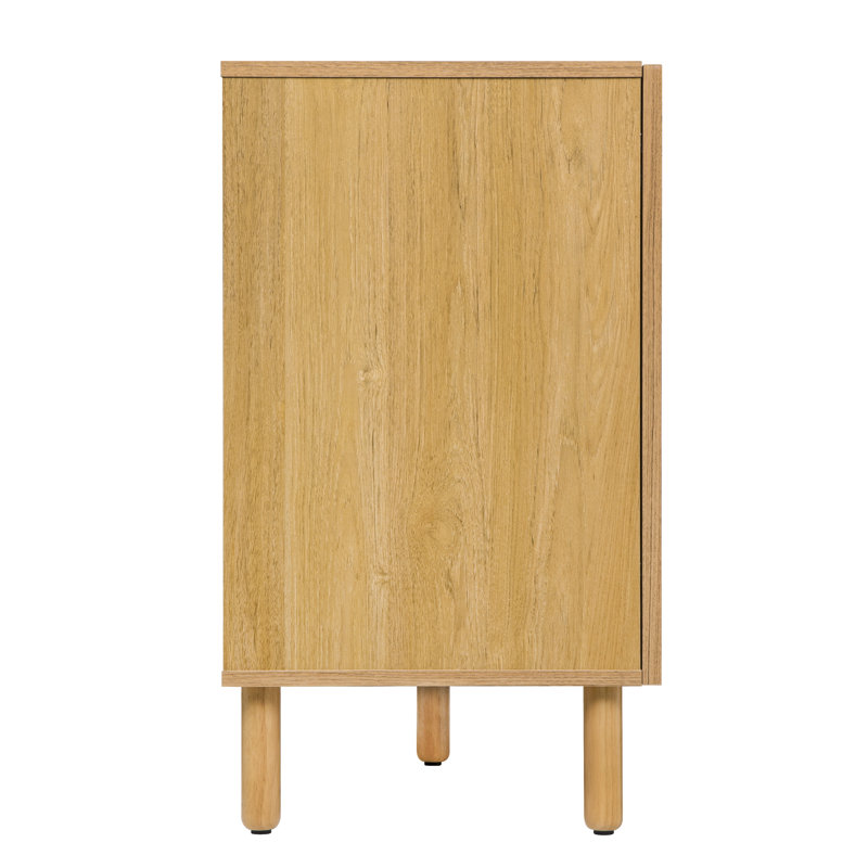 Brown Synthetic Rattan 3-Door Sideboard with Black Top