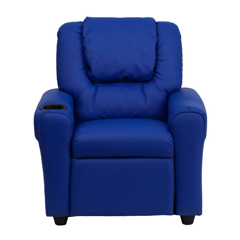 Contemporary Kids Recliner with Cup Holder and Headrest, Blue