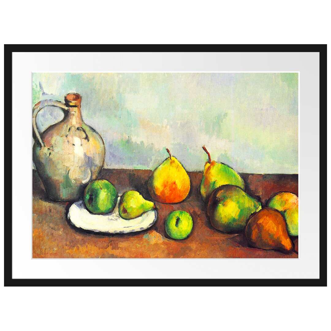 Gerahmter Kunstdruck Still Life Jug and Fruits von Paul Cezanne