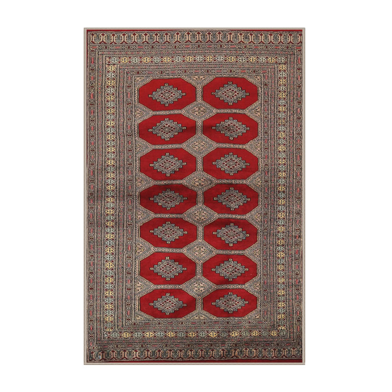 Tapis traditionnel rouge / noir / jaune Mangeney, Rectangle 2 pi x 4 pi
