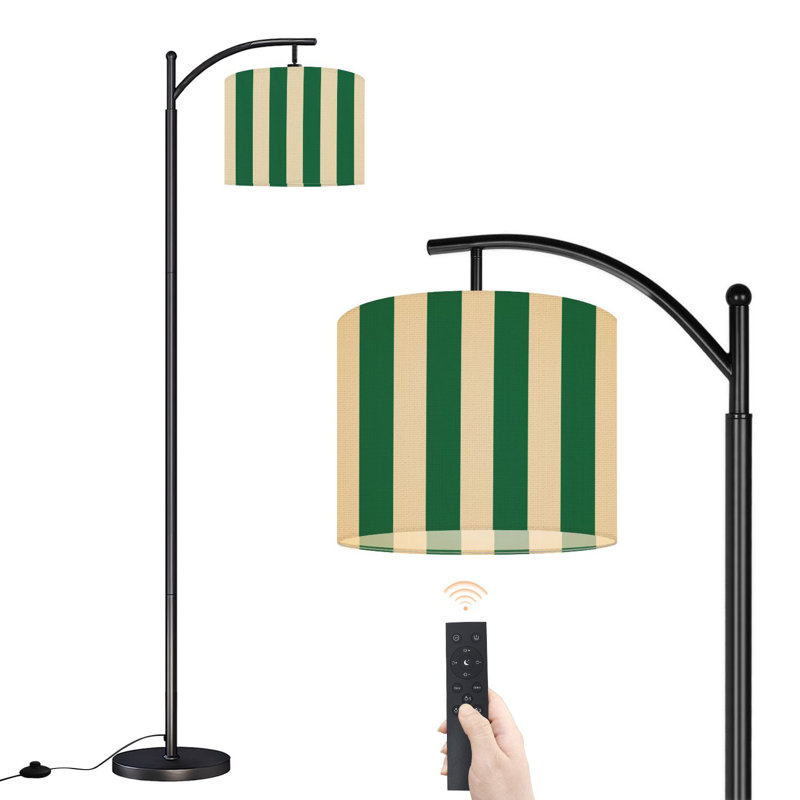 Lampe sur pied à arc avec abat-jour ajustable Lampe sur pied rayée jaune-vert 3 températures de couleur Lampe à mât haut avec interrupteur au pied pour la chambre à coucher