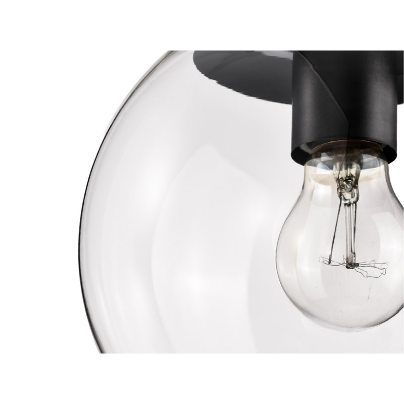 Mini-luminaire suspendu 1 lumière avec globe en verre transparent Mateo, Noir mat