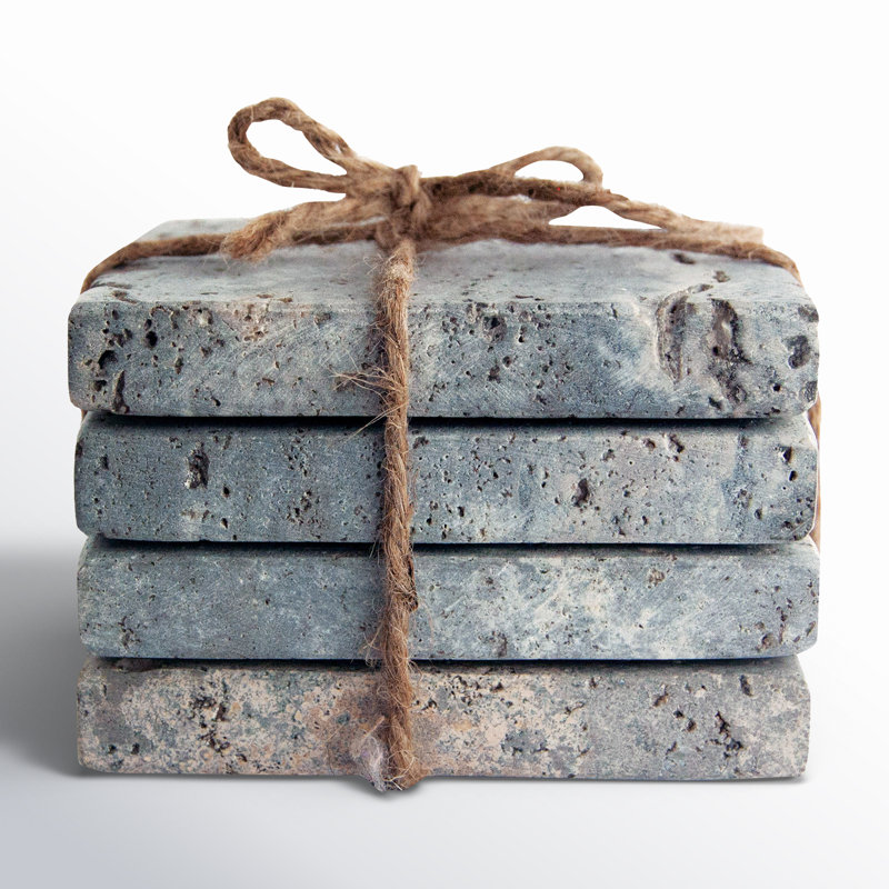 Natural Travertine Stone Square Drink Coasters Set