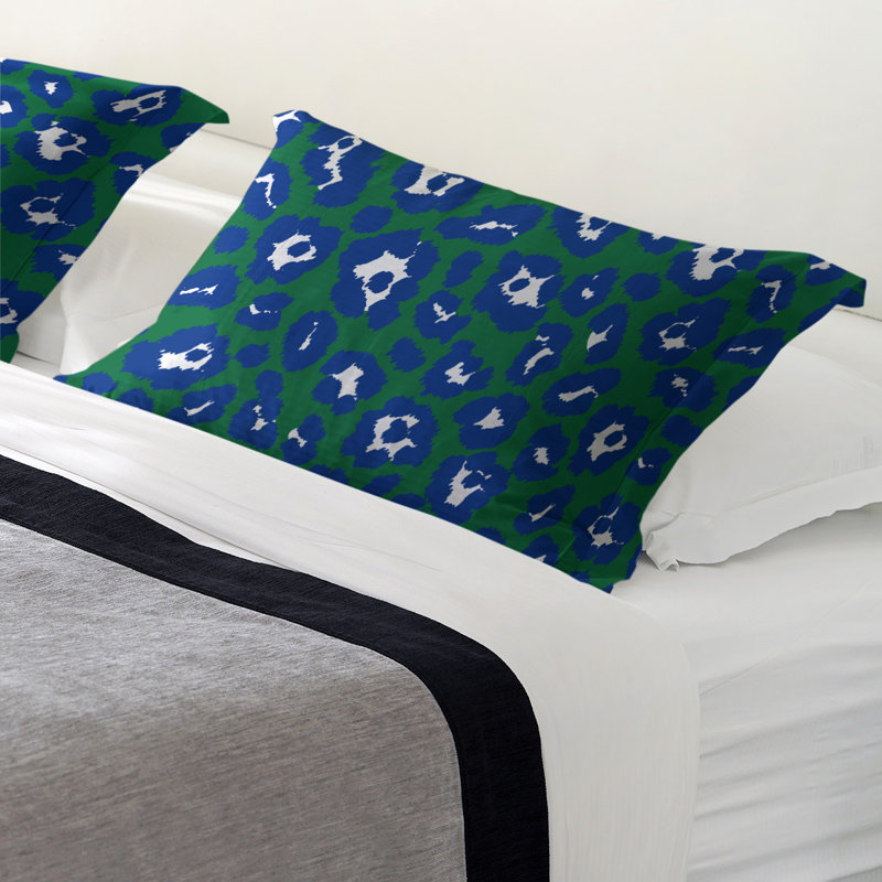 Polyester Animal Print Sham Set, King, Microfiber, Green/Blue/White