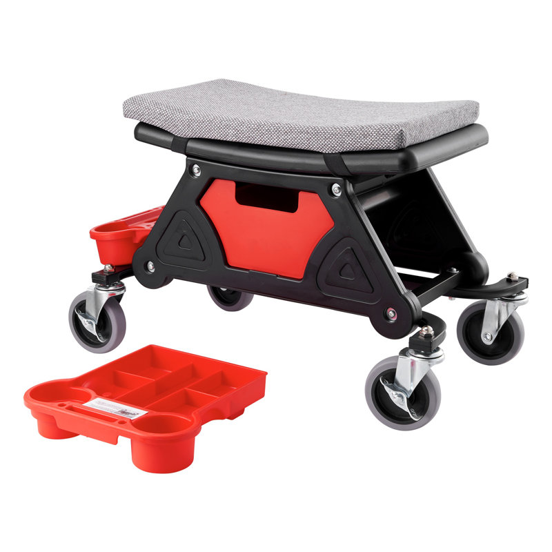Tabouret de mécanicien roulant robuste avec plateaux à outils et tiroir, siège de garage de 300 lb