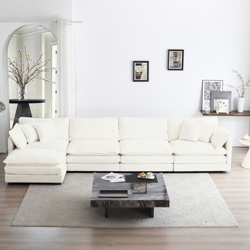 Chenille blanche en forme de U pour le salon: canapé modulaire à 5 places avec canapé modulaire: