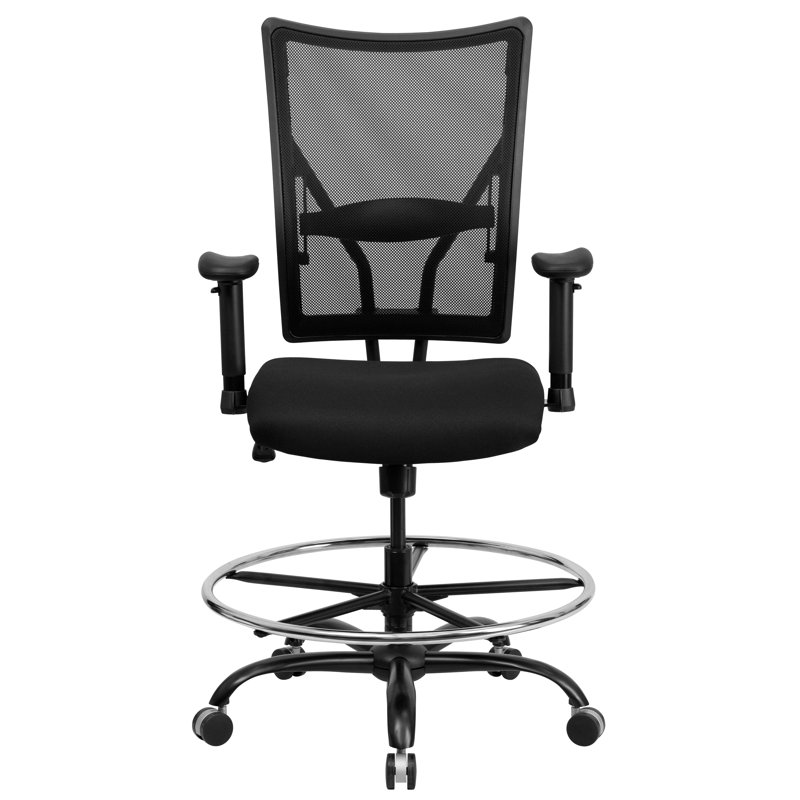 ErgoFlex Black Mesh Metal Drafting Chair with Adjustable Arms and High Back