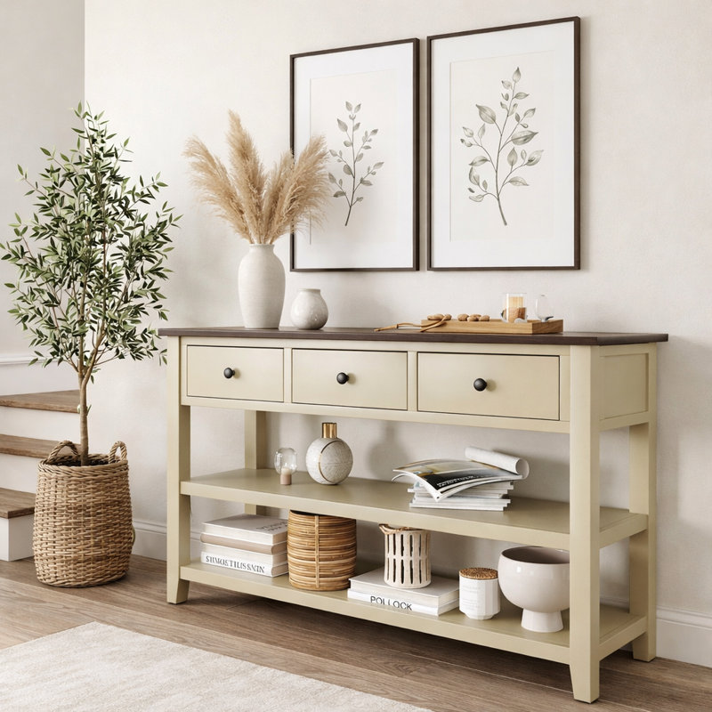 50" Console Table, Beige, Espresso