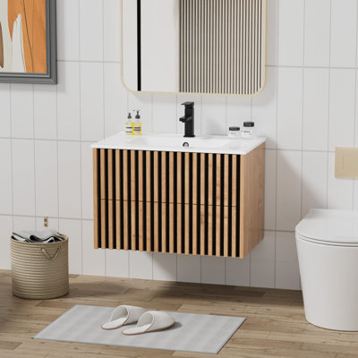 Meuble-lavabo simple Sharee avec comptoir intégré, robinet, bonde et armoire flottante Sharee