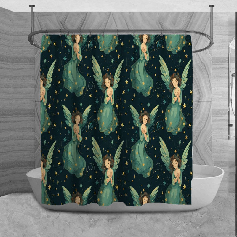 Angel Shower Curtain Cute Bathroom Décor Blue/Green, H 84 po x l 70 po