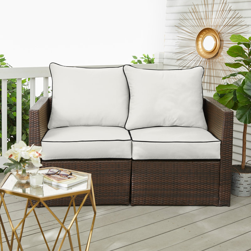 Sunbrella Outdoor Solid Loveseat Pillow and Cushion Set, Sunbrella - Canvas Natural, 22.5 in W x 22.5 in D x 5 in H