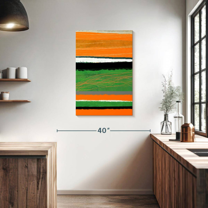 Avery orange et vert abstrait II, H 36 po x l 24 po