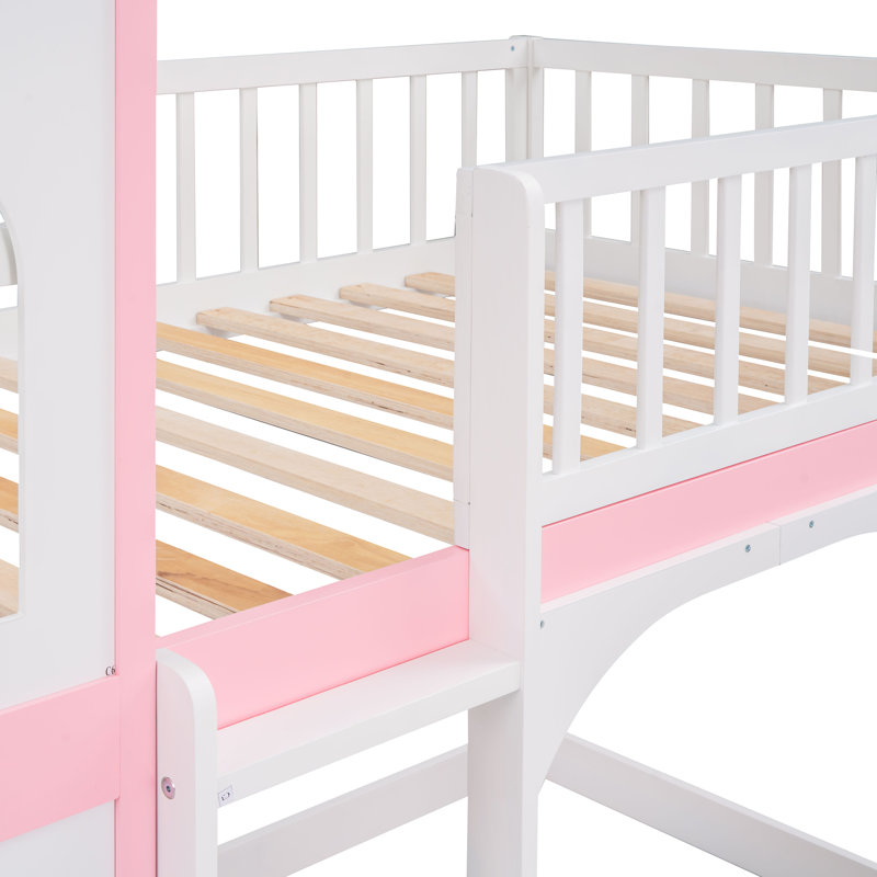 Bedminster Kids Twin Over Twin Bunk Bed, White/Pink
