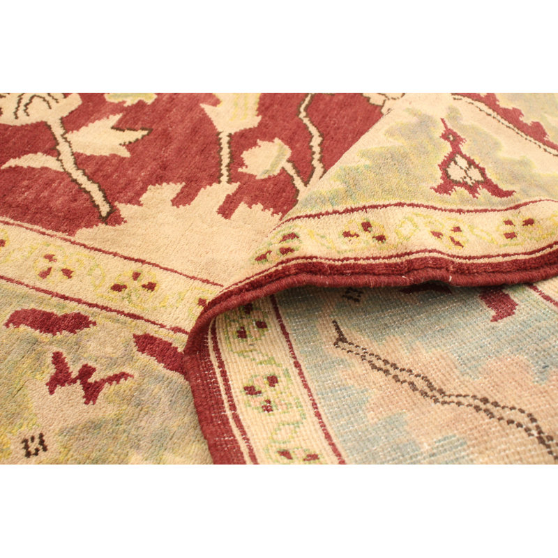 Tapis rouge foncé/vert/beige en laine noué à la main Gossard
