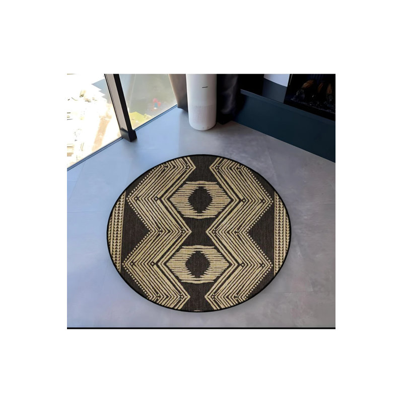Brown Beige Themed Traditional Patterned Round Woven Base Vintage Decorative Carpet, Round 5'