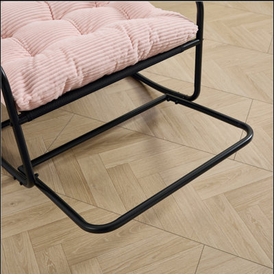 Chaise berçante d'extérieur, coussin confortable, avec coussin épais et doux, pour le salon, la chambre à coucher, la salle de lecture, structure noire avec coussin rose