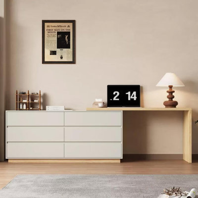 L-shaped Desk with a Telescopic Design and 6 Storage Drawers for Home Office by Latitude Run