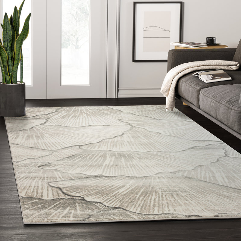 Tapis gris à motif abstrait Bjartur, Rectangle 6 pi x 9 pi