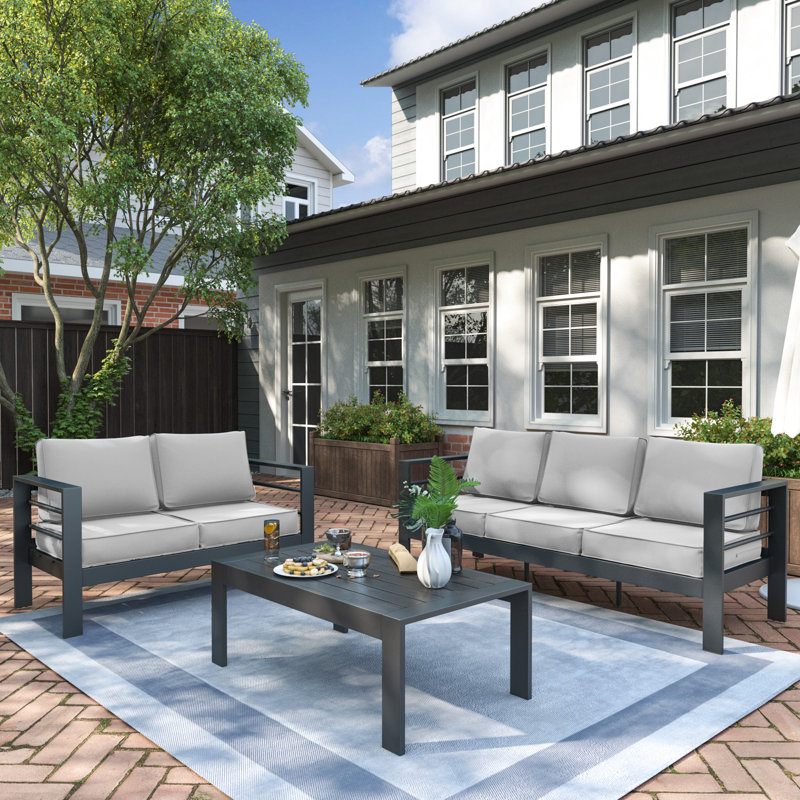 Kassian 5 - Person Patio Conversation Set with Cushions, Light Gray, Dark Gray