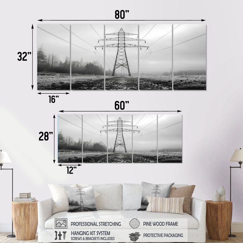 «Monura» gris hiver électrique Aura Power Lines - ensemble de reproductions d'art mural Power Lines, H 32 po x l 80 po