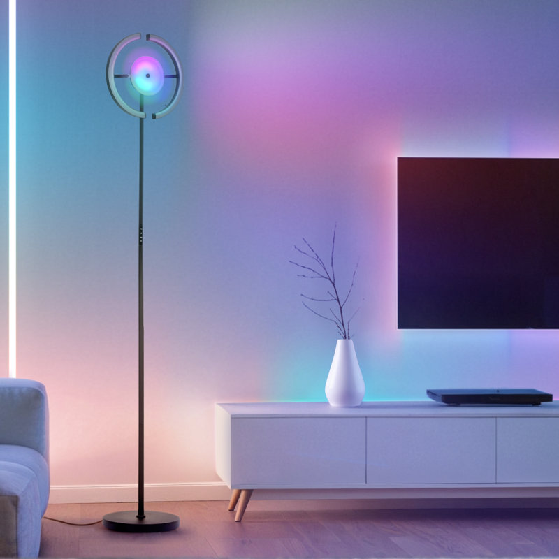 Hemion 72.8" Rgb Led Black Torchiere Modern Floor Lamp With Remote Control And Foot Switch (set Of 2)