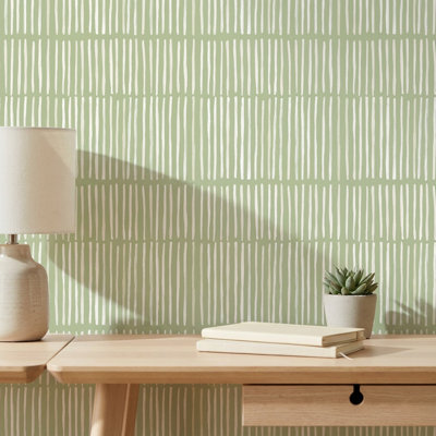 Papier peint à rayures minimaliste moderne rayé vert