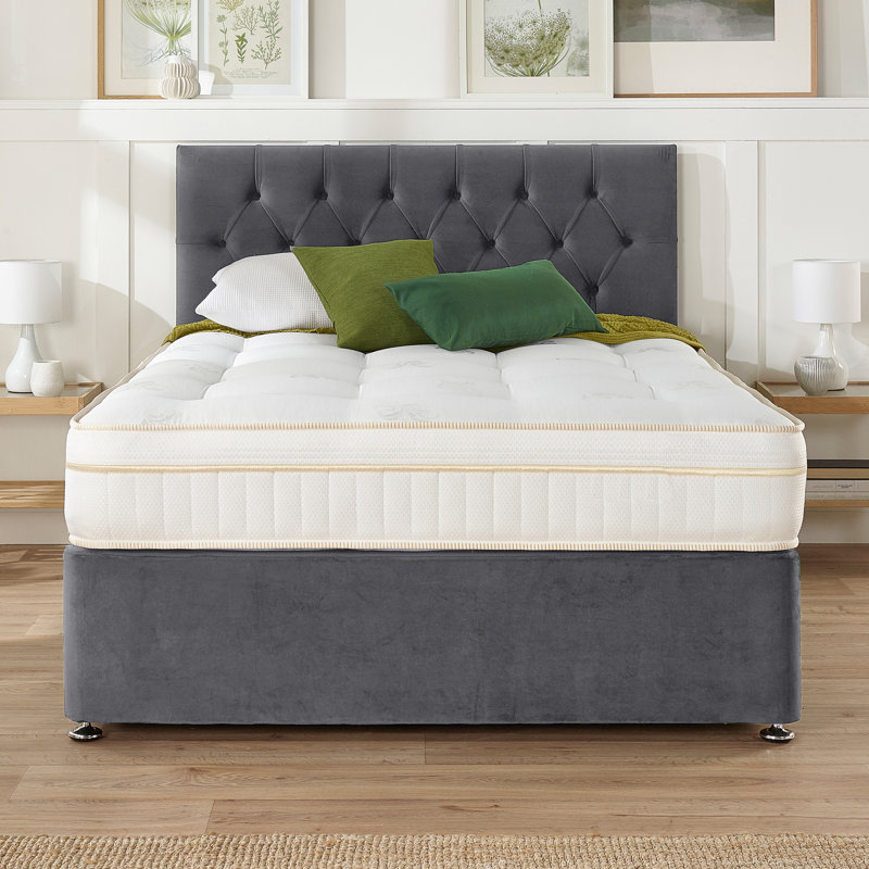 Orason Pocket Memory Divan Bed Set, Small Double (4'), Grey, 2 Drawers