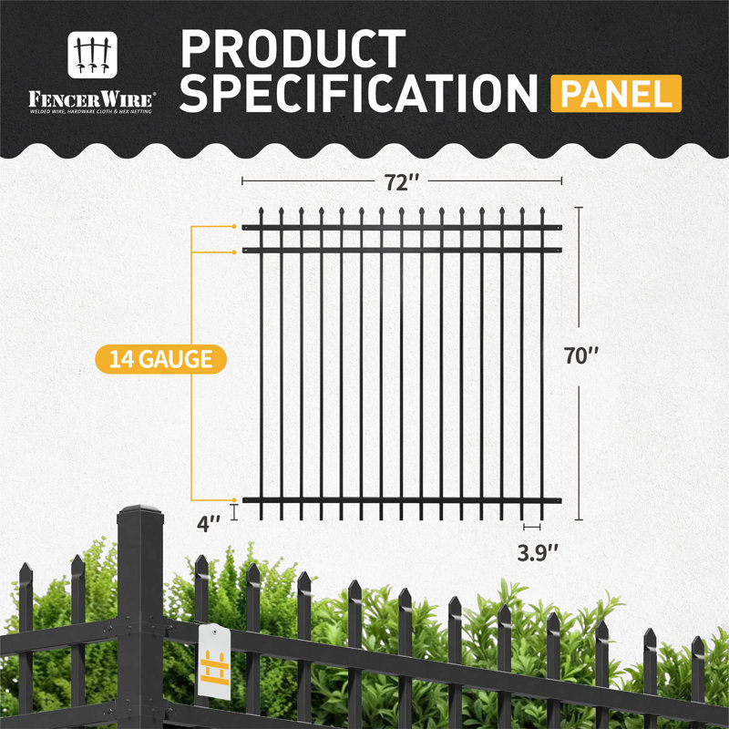 6 ft. x 6 ft. Black Heavy-Duty Steel Ornamental Fence Panel