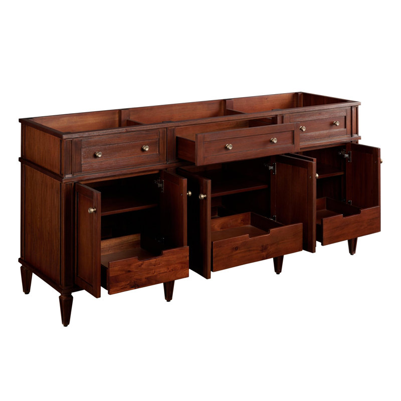 Elmdale 72" Freestanding Mahogany Double Basin Vanity  Rectangular Undermount Sink - 8" Faucet Holes, Arctic White Quartz