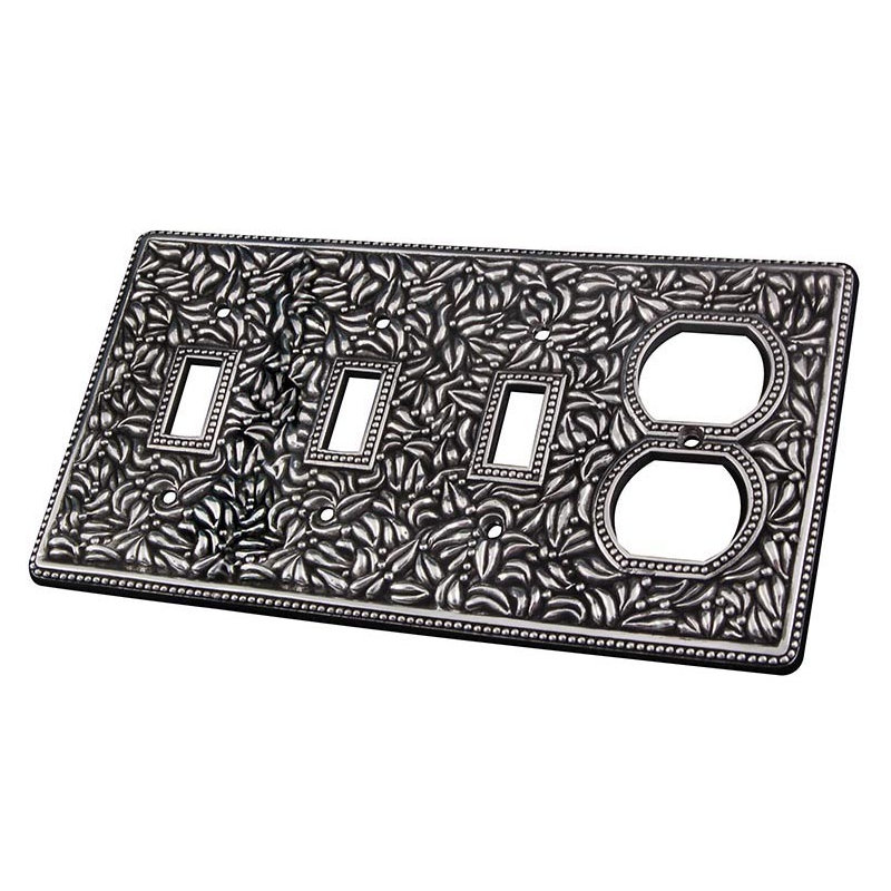 San Michele 4-Gang Duplex Outlet / Toggle Light Switch Combination Wall Plate, Antique Silver