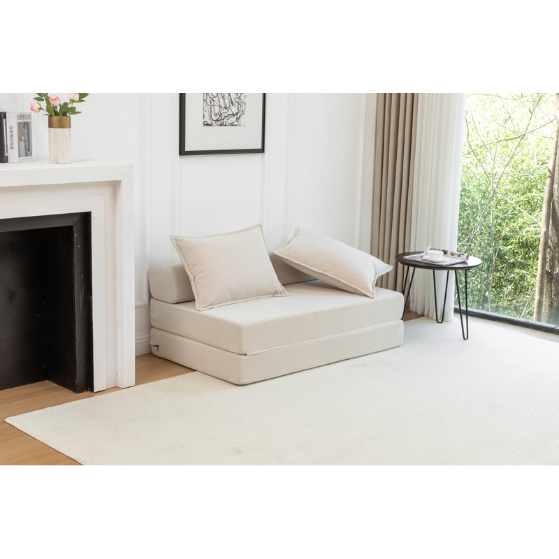 Canapé-lit pliable avec méridienne et matelas, Beige