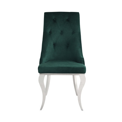 Stainless Steel And Dark Fabric Side Chair For Dining Space, Padded Seat Back, Button , Sloped Low Armrest, Legs, Standard Height, 20" Depth, 19" 220lbs Capacity Of 2 Dining, With Stationary Seat,