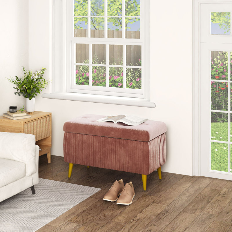 Banc de rangement à couvercle rabattable rembourré, Dusty Rose Pink, H 18,9 po x l 31,5 po x P 15,75 po