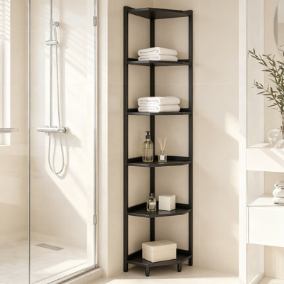 Étagère d'angle à 6 niveaux pour petits espaces, étagère de rangement triangulaire pour salon, chambre, bureau, pour exposer des plantes ou des objets de décoration, design industriel moderne