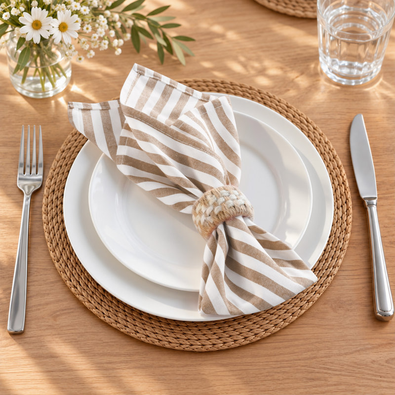 Serviette de table 100 % coton teint en fil, à rayures, 45,7 cm x 45,7 cm, Natural