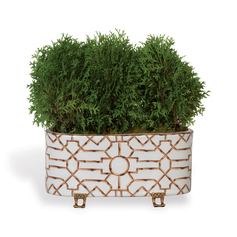 White and Gold Oval Ceramic Outdoor Planter