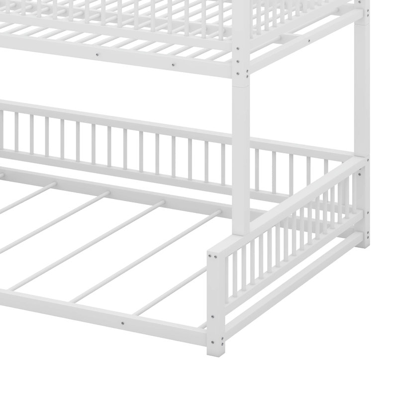 Metal Full XL Over Queen Bunk Bed With Ladder And Safety Guardrails, White