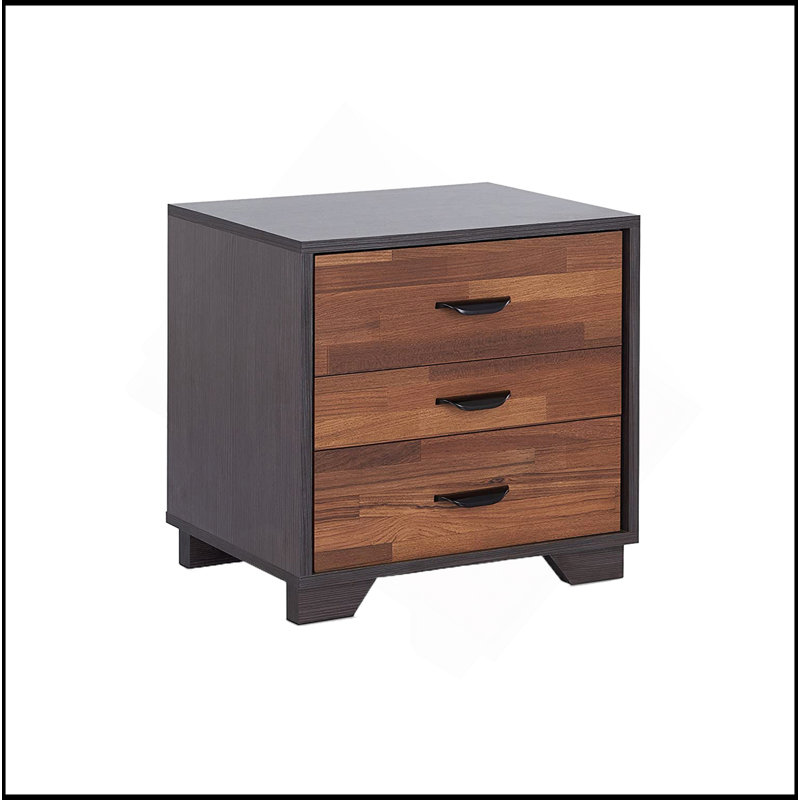 Two-Tone Nightstand With 3 Drawers, Espresso/Walnut