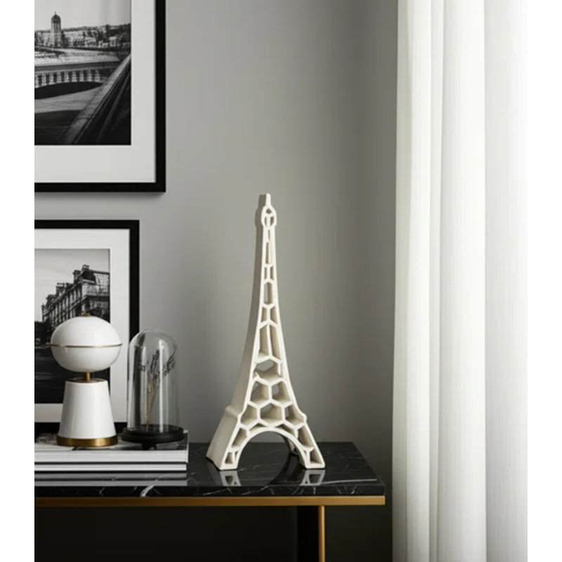 Decorative Object Porcelain Honeycomb Eiffel Tower Design For Home Office Bedroom Living Room - 14" Ivory