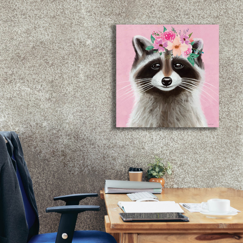 Art mural en toile Epic Graffiti «Floral Raccoon» par Elizabeth Tyndall, 26 po x 26 po
