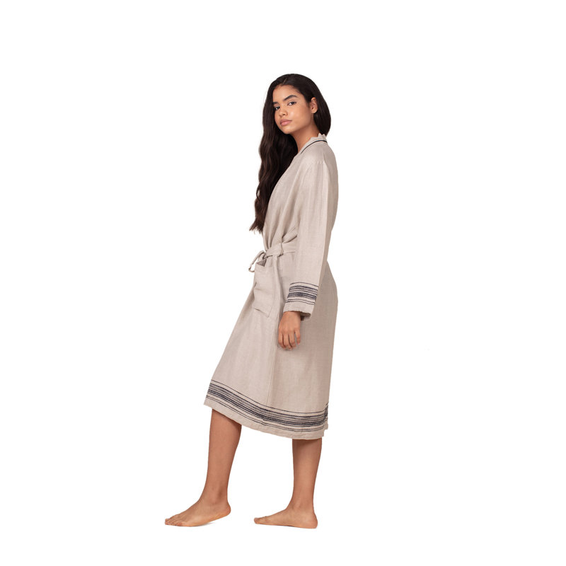 Peignoir 100% coton avec poches, G / TG, Noir/crème