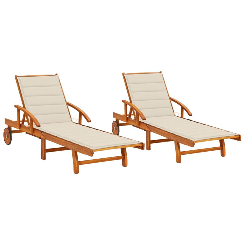 78.3" Long Acacia Single Chaise with Cushions, Cream