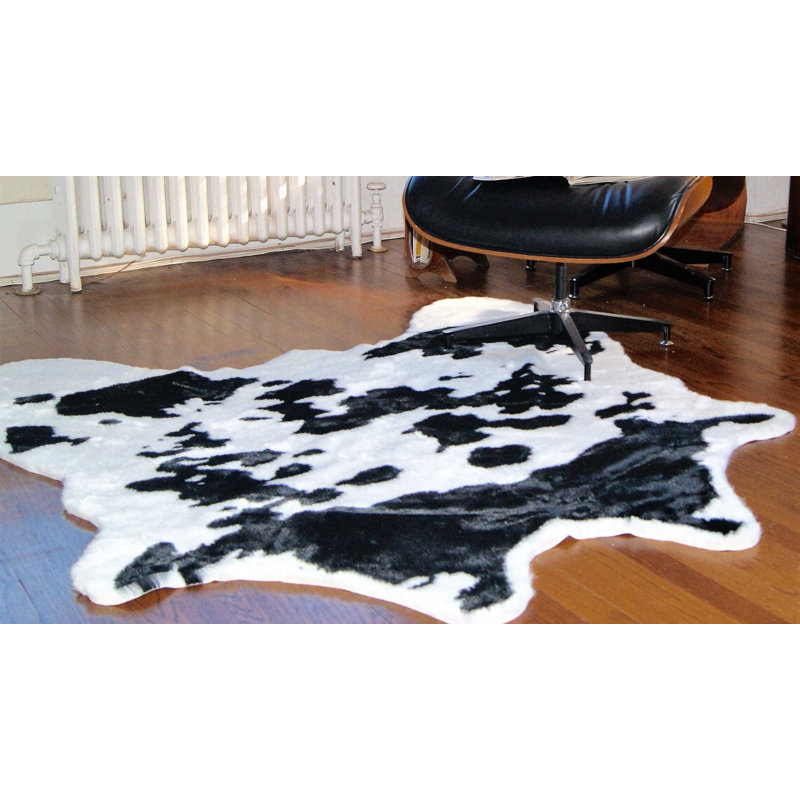 Ingham Black and White Faux Cowhide Area Rug, Novelty 5'3'' x 7'6''
