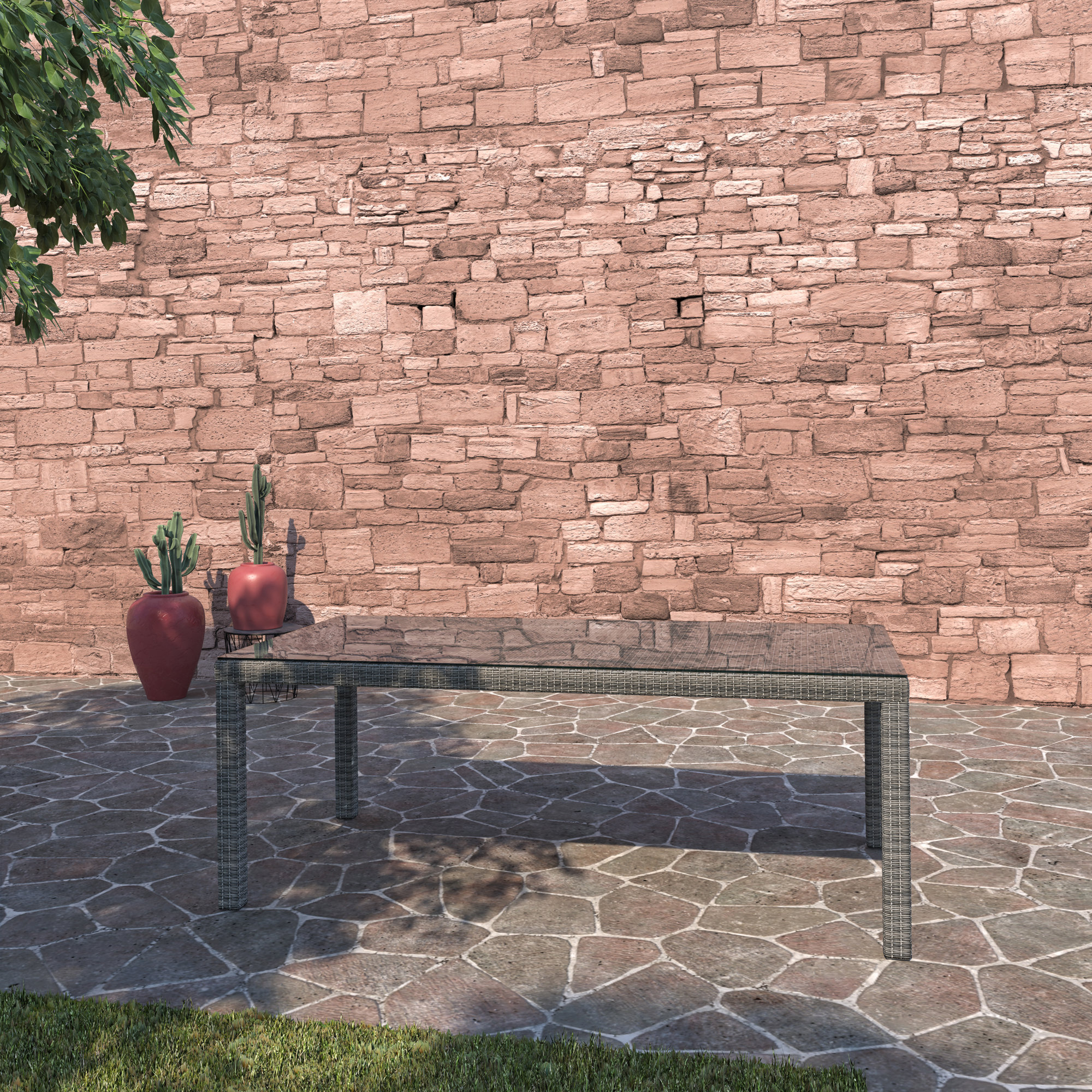 Alyisa 79'' Glass Outdoor Dining Table