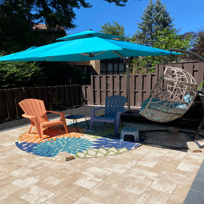 Romy 9' x 9' Square Cantilever Umbrella,StAnd Included,Turquoise Blue