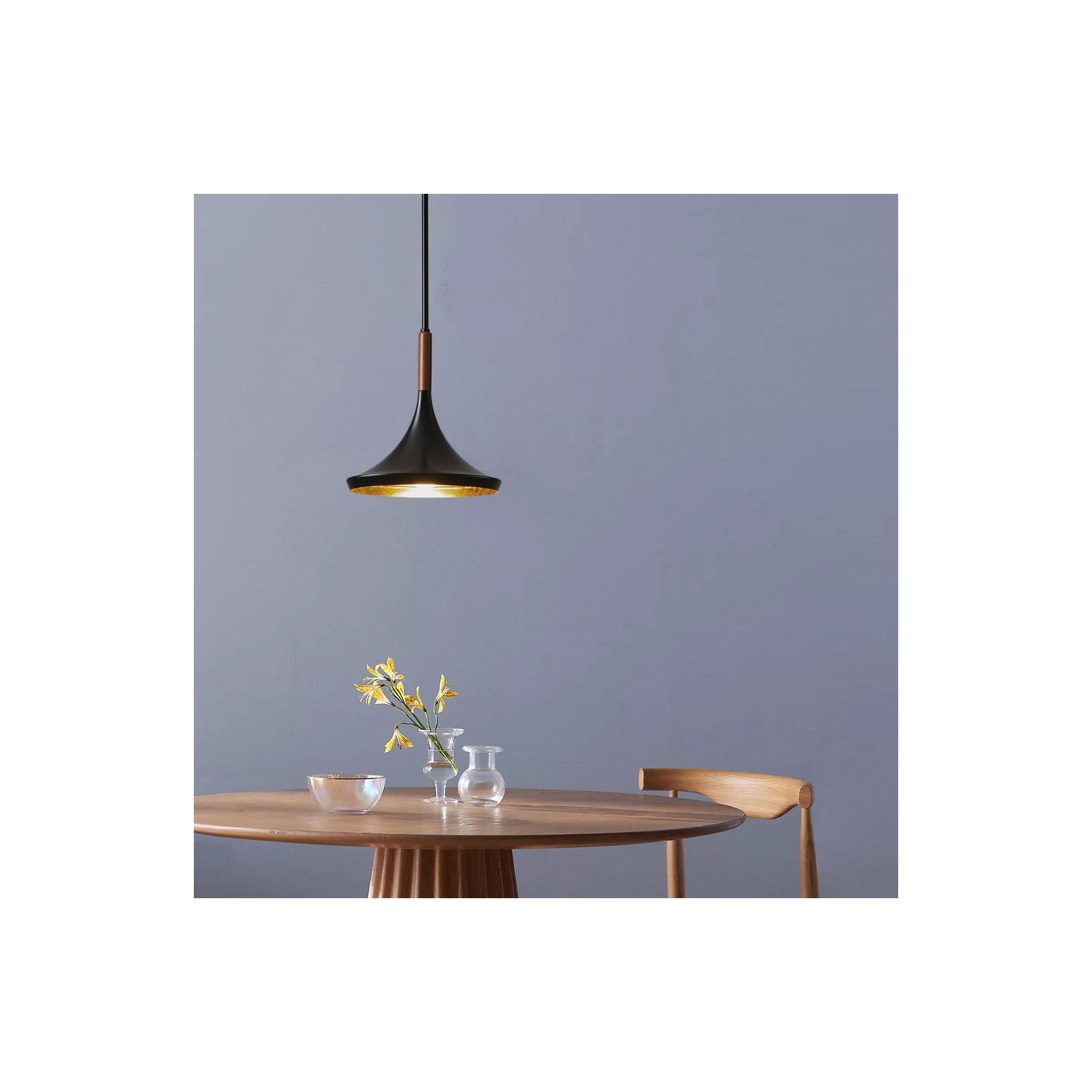 Lodi Pendant Light - Matte Black, Walnut, Small