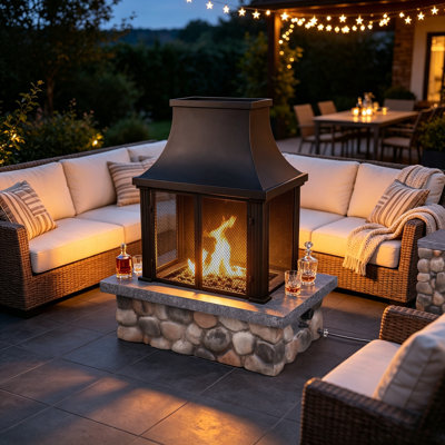 Outdoor Wood-Burning Fireplace with Chimney