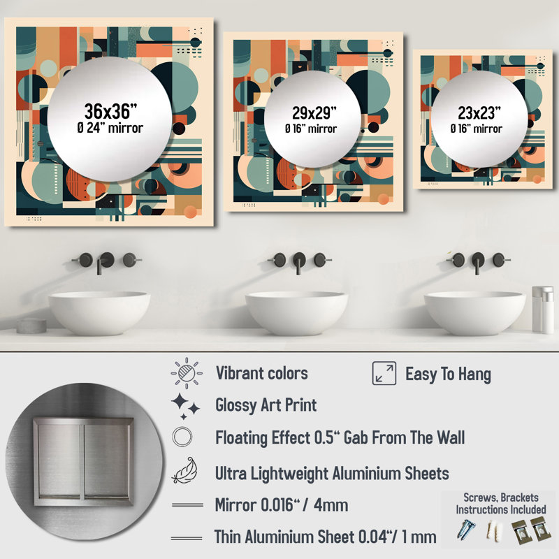 Latéral Latica - miroir carré minimaliste pour décoration murale, 23 po x 23 po