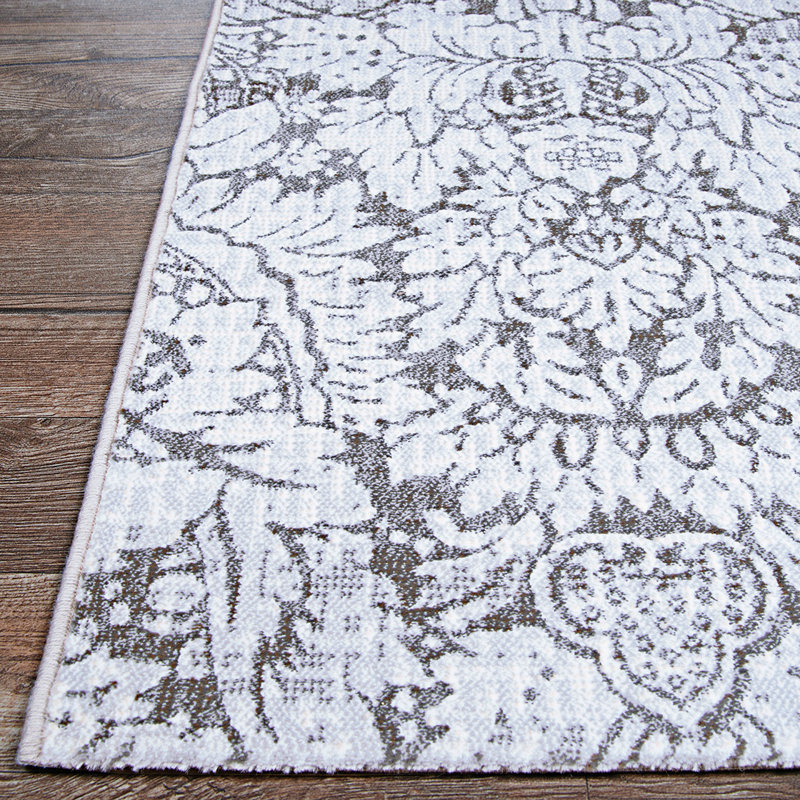Tapis gris floral Roger, Rectangle 5 pi 3 po x 7 pi 6 po